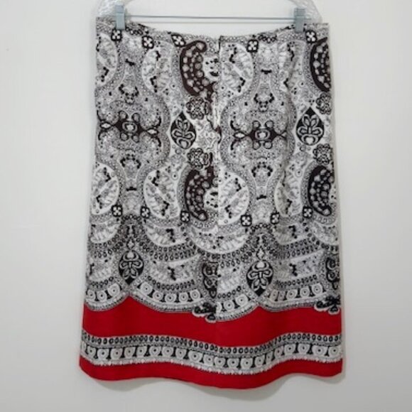 Talbots Red & Brown Silk A-Line Pleated Tie Midi Boho Skirt Women's Size 12 - Picture 2 of 5
